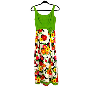 LANZ OF SALZBURG Vintage 60s Green Floral Maxi Dress‎